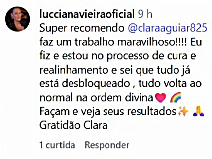Comentário no Instagram recomendando o trabalho da Clara Aguiar