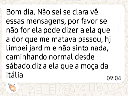 Mensagem de cliente relatando uma mudança positiva percebida no dia a dia